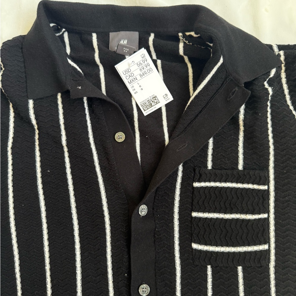 H&M Black and White Striped Casual Shirt New With Tags Men’s Large - Picture 2 of 4